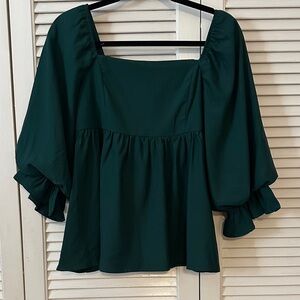 Entro Dark Green Blouse with Square Neckline